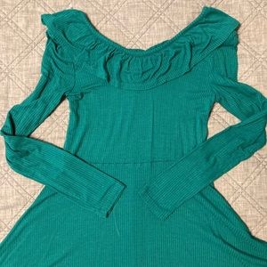 Emerald ruffle neck dress